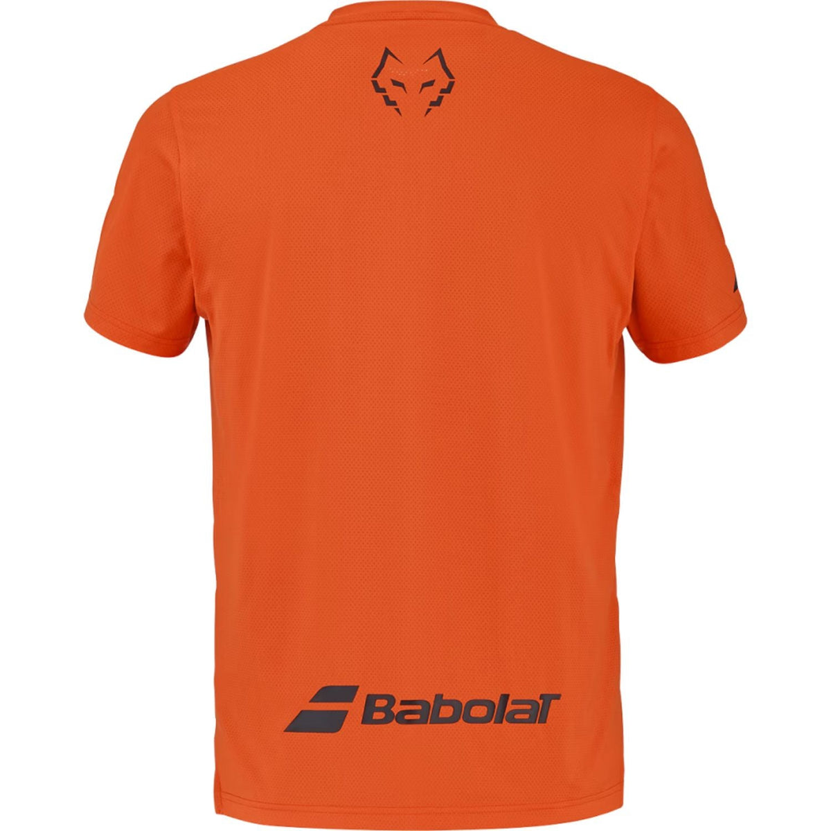 Achterzijde van het oranje Babolat Crew Neck T-shirt Lebron 2026 met donkerblauw logo