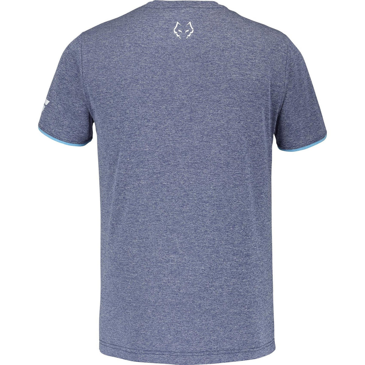 Achteraanzicht van het grijsblauw gemeleerde Babolat Crew Neck T-shirt Lebron met wit logo