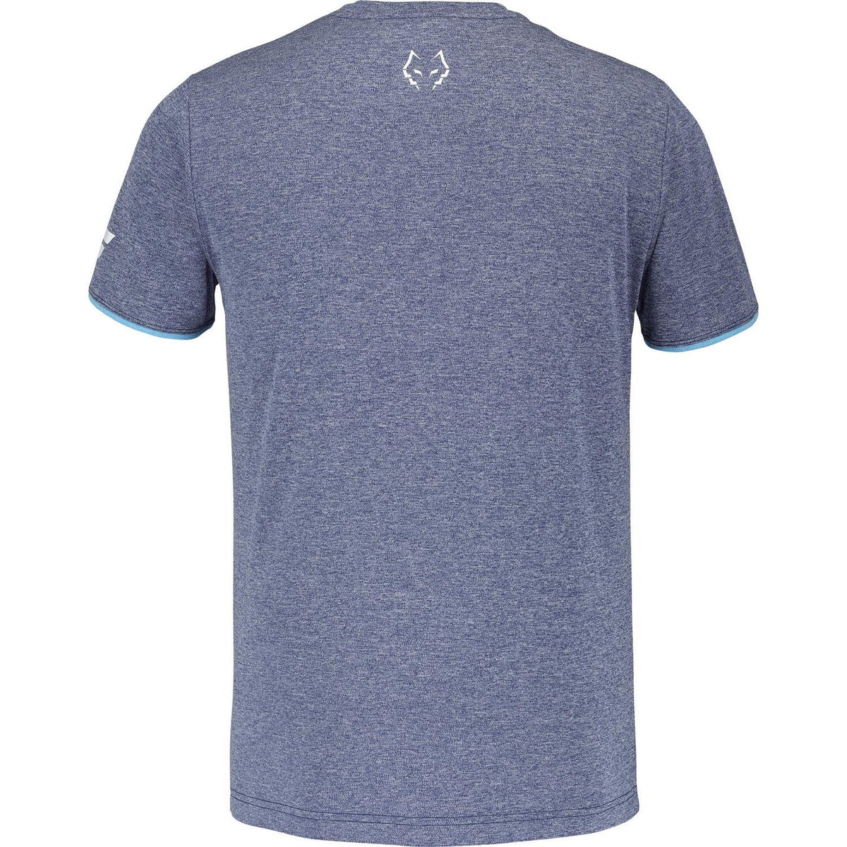 Rückansicht des dunkelblau melierten Babolat Crew Neck Shirts „Lebron Blue“ mit weißem Logo