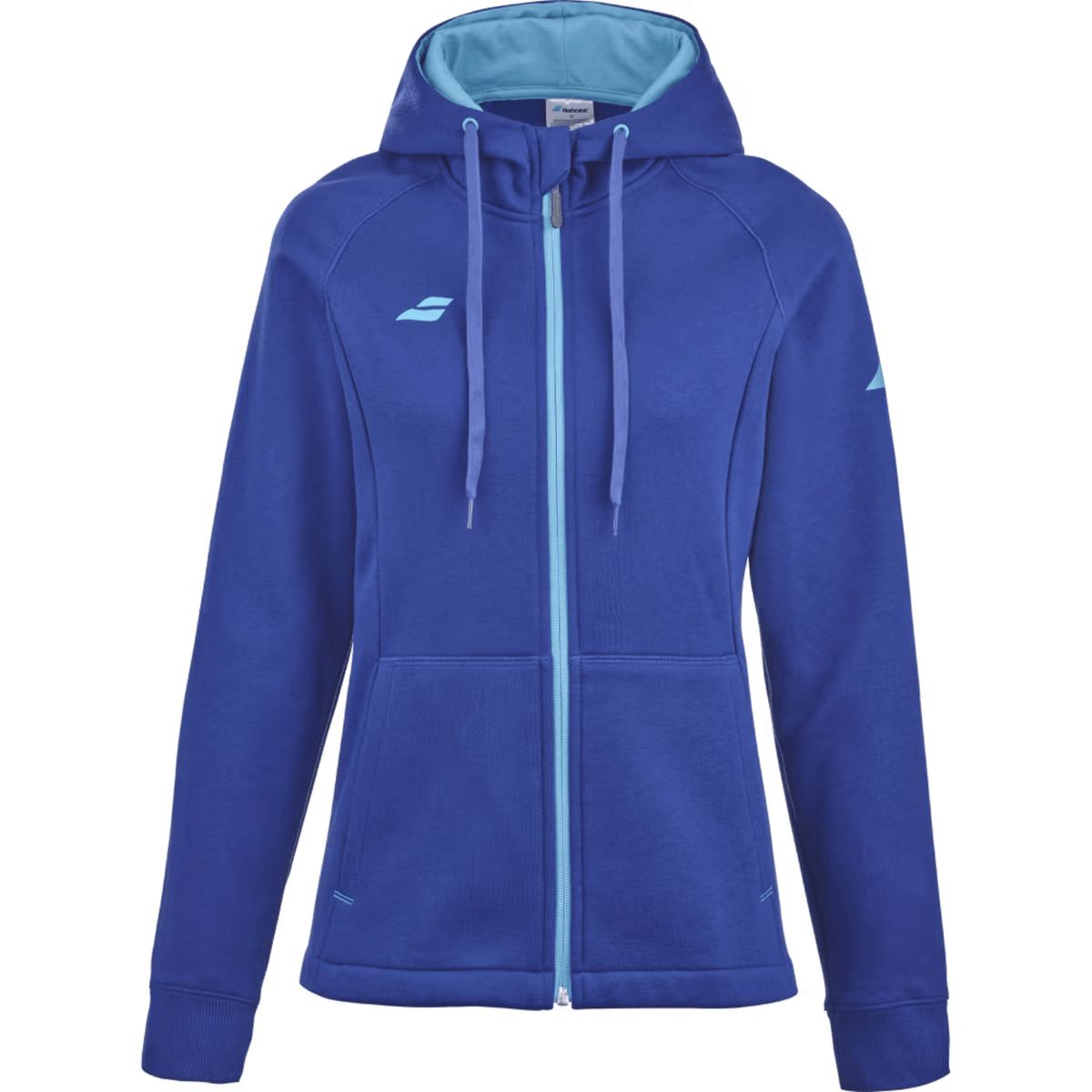 Blauw Babolat Exercise Hood Jacket voor dames met lichtblauwe capuchonvoering en rits