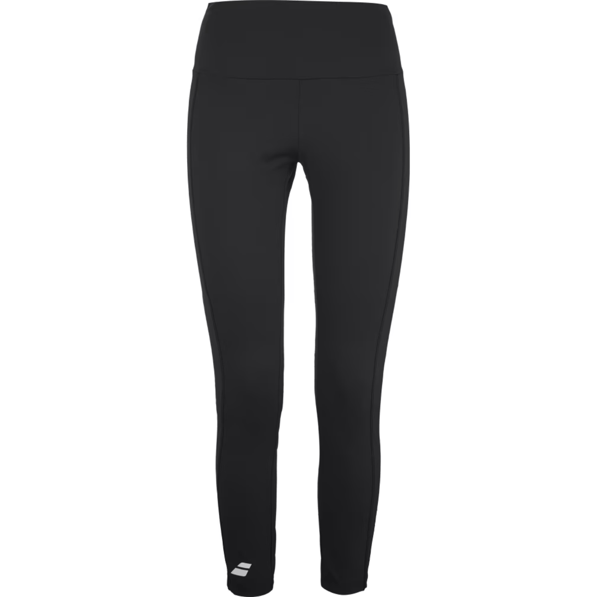 Zwarte Babolat Exercise Legging 7/8 voor dames met wit logo onderaan de pijp, vooraanzicht