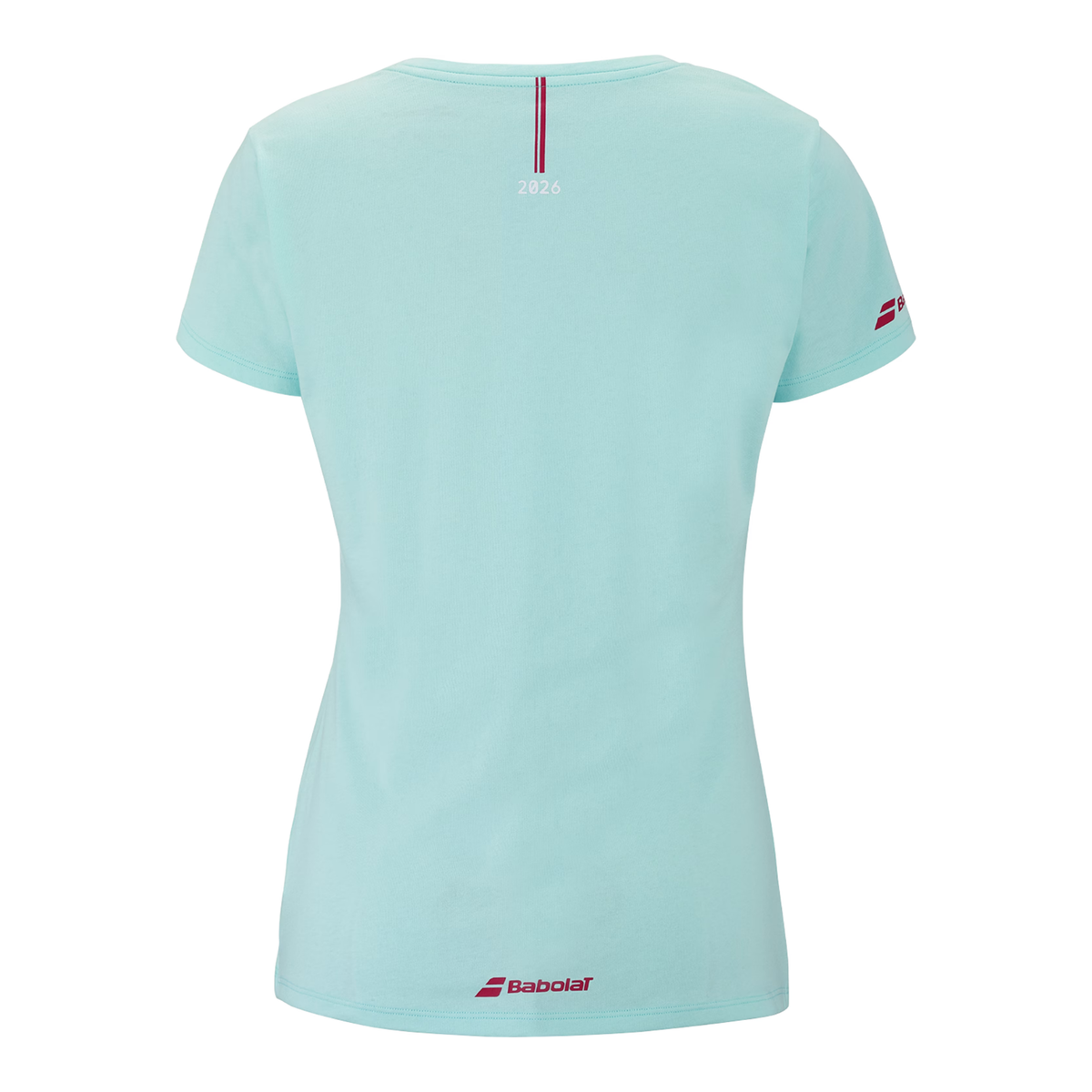 Achterzijde van het lichtblauwe Babolat Exercise T-shirt met logo