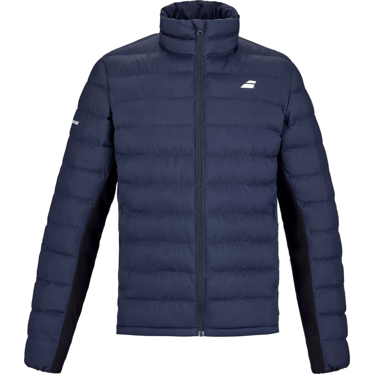 Donkerblauw Babolat Exercise Padded Jacket met doorgestikte vakken, rits en wit borstlogo