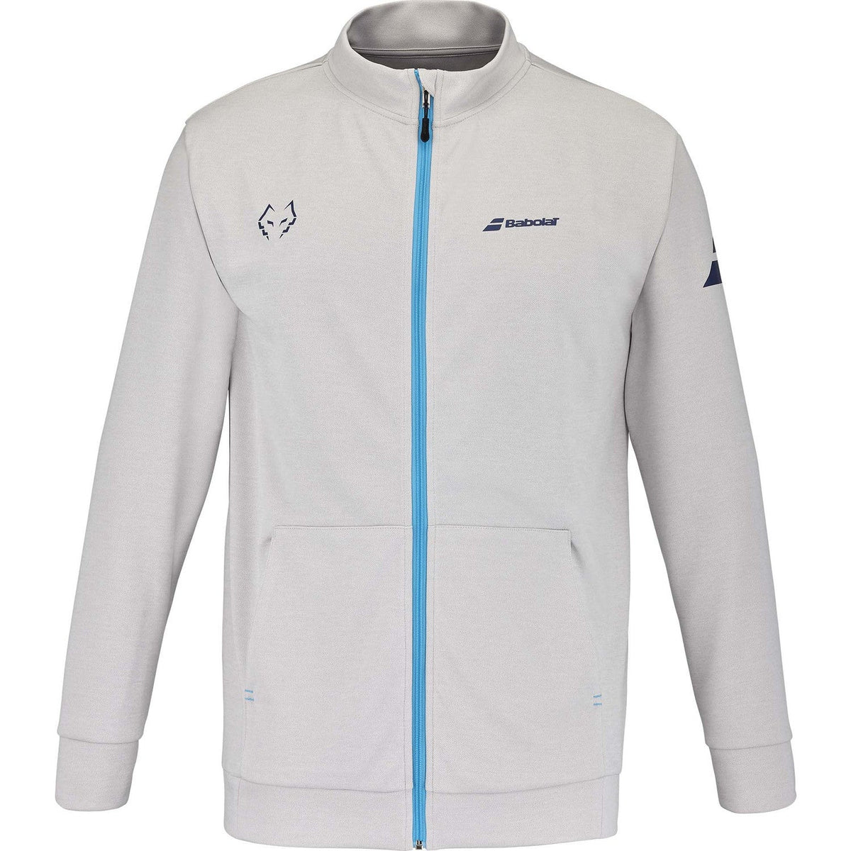 Lichtgrijs Babolat Jacket Lebron met lichtblauwe rits en Babolat-logo op de borst