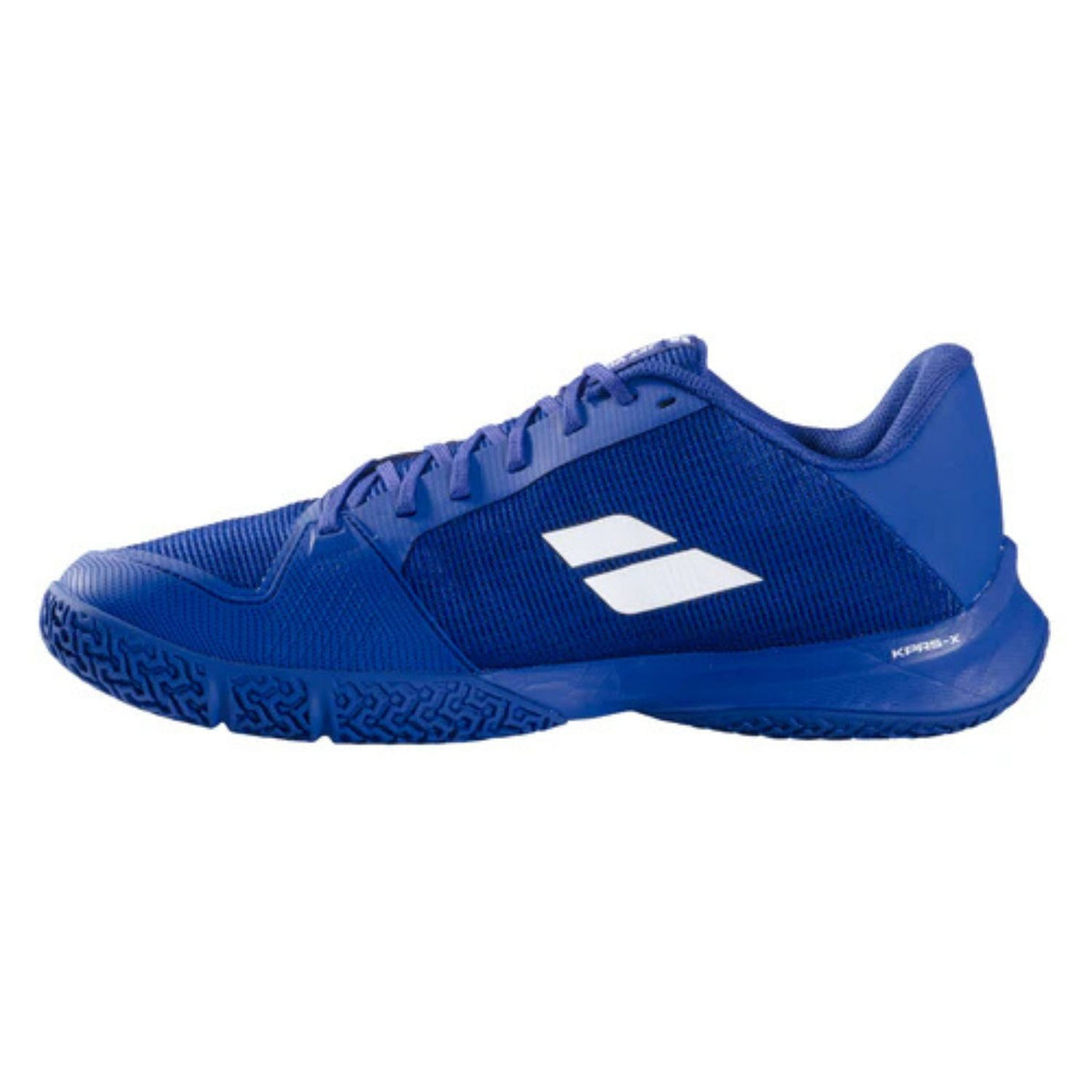 Binnenzijde van de donkerblauwe Babolat Jet Viva met wit Babolat-logo