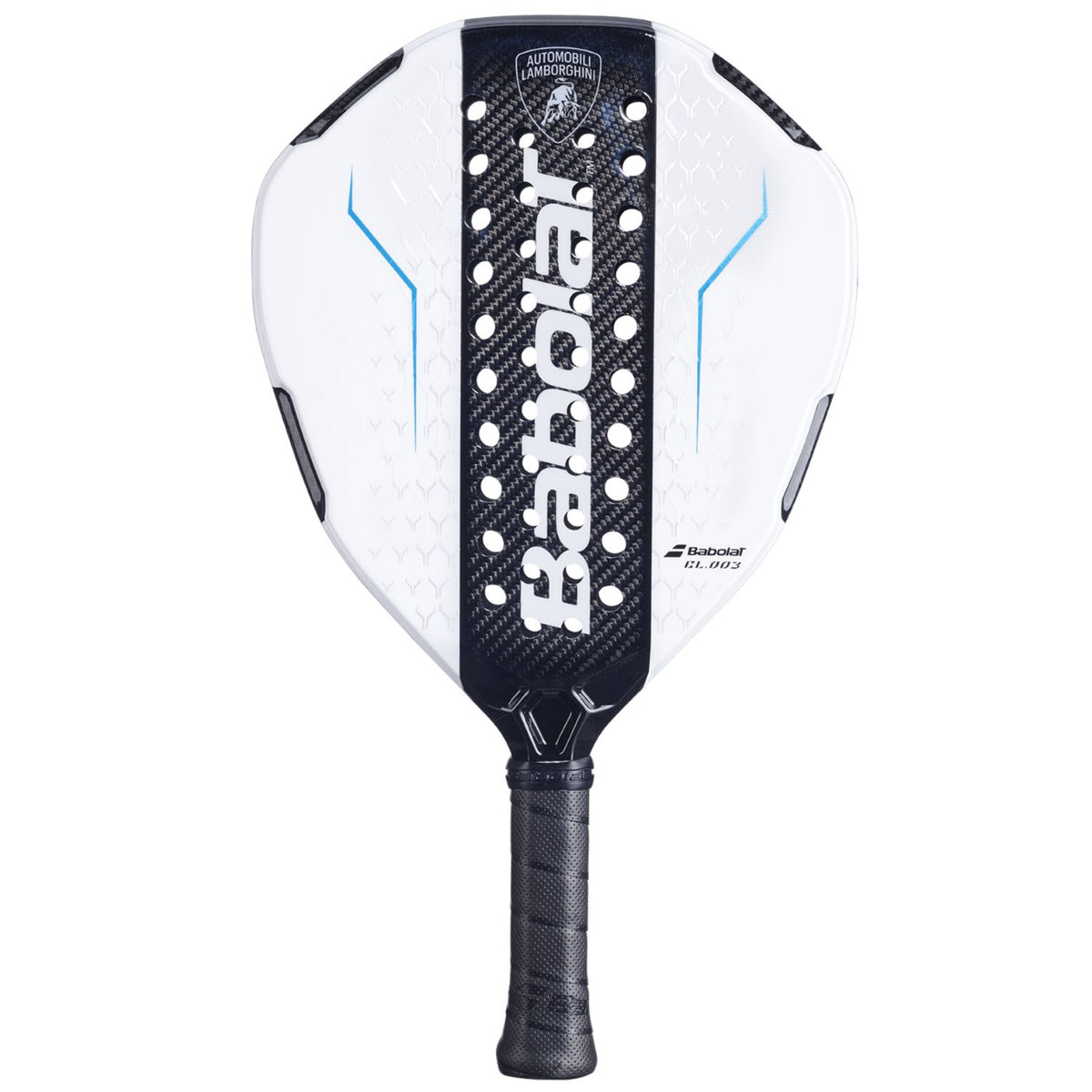 Babolat Lamborghini padelracket in wit met zwart carbon, vooraanzicht
