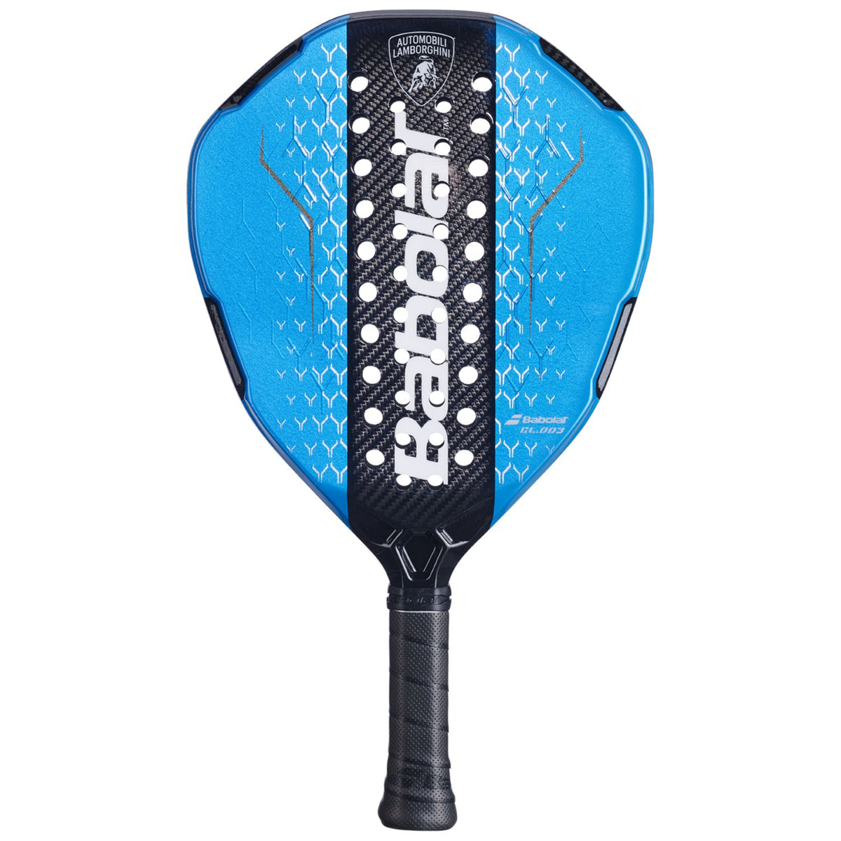 Babolat Lamborghini padelracket in blauw met zwart carbon, vooraanzicht