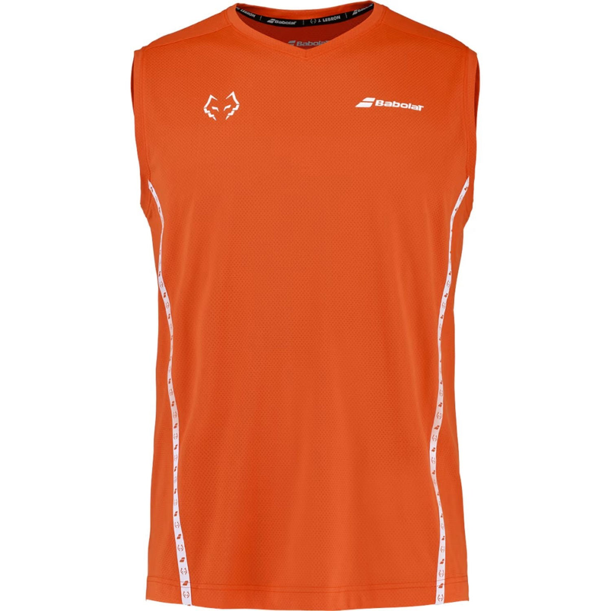 Oranje Babolat Muscle Tank Lebron, mouwloze top met wit logo en witte zijbiezen