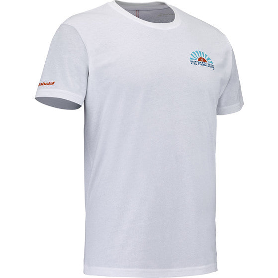 Wit Babolat Perf Cotton T-shirt schuin met logo op de mouw