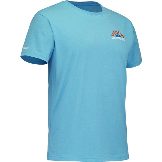 Lichtblauw Babolat Perf Cotton T-shirt schuin met logo op de mouw