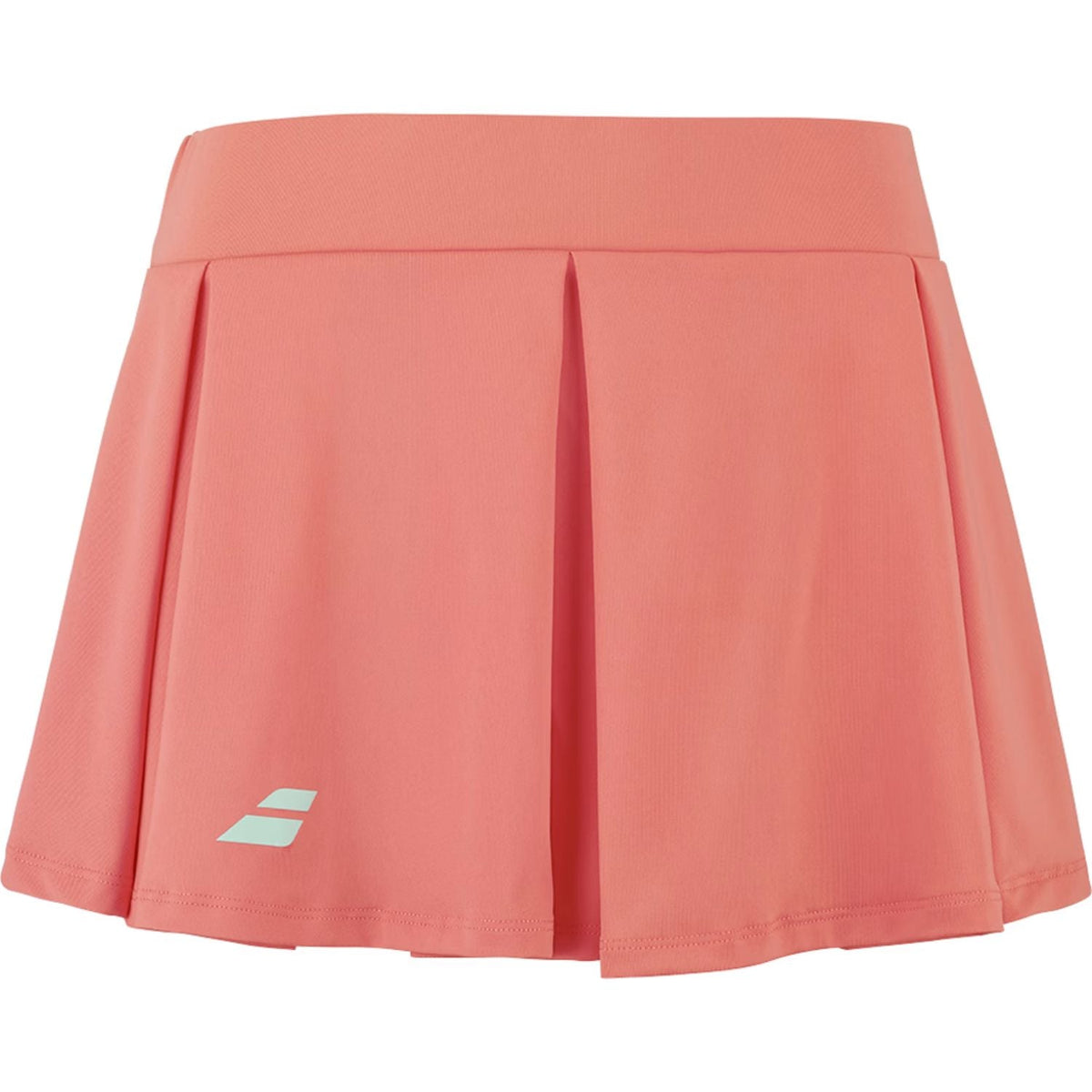 Zalmroze Babolat Perf Skirt voor dames met plooien en wit Babolat-logo aan de zijkant
