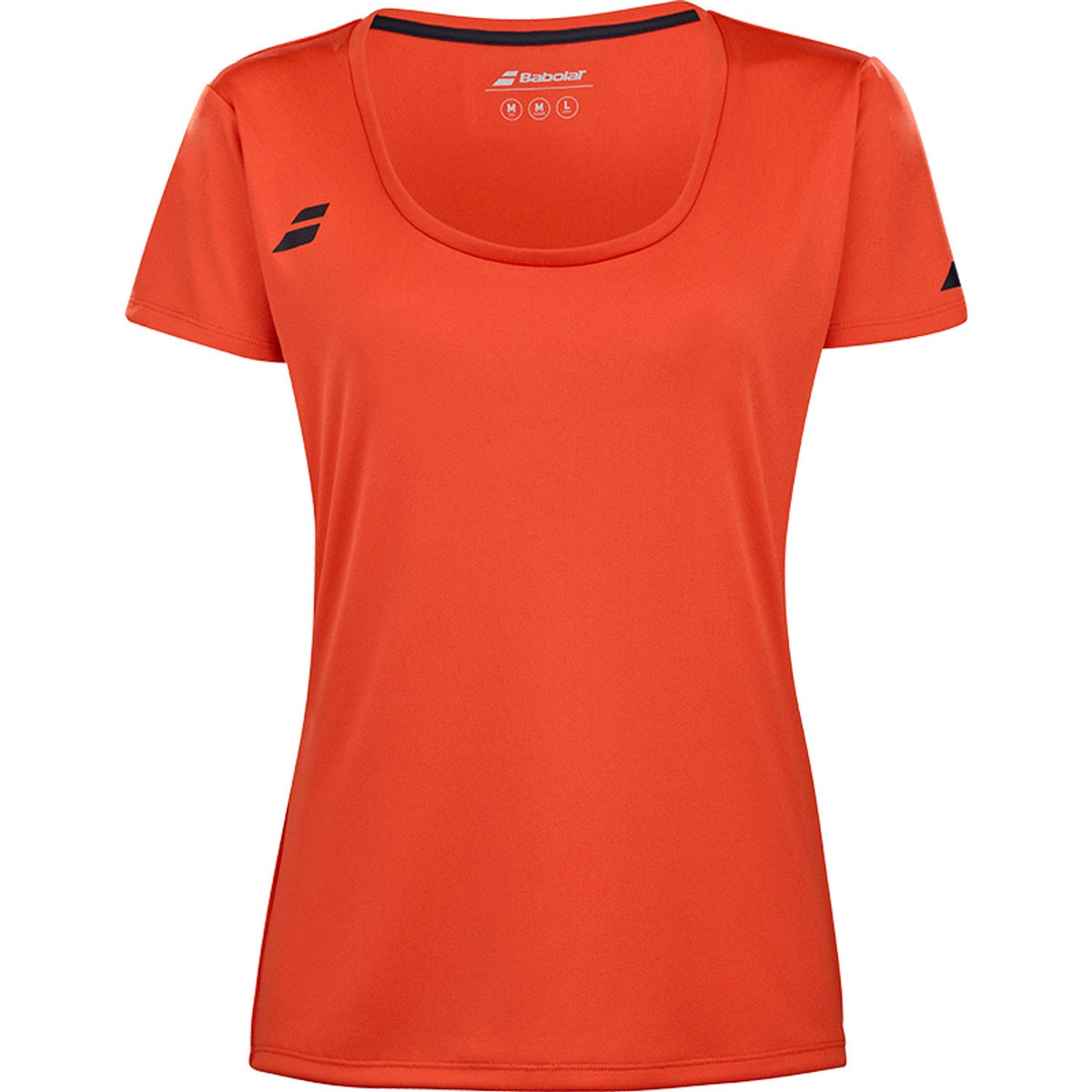 Oranjerode Babolat Play Cap Sleeve Top voor dames met zwart logo op de borst