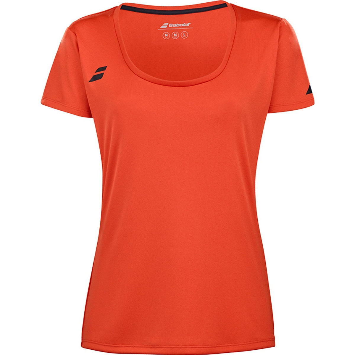 Oranjerode Babolat Play Cap Sleeve Top voor dames met zwart logo op de borst