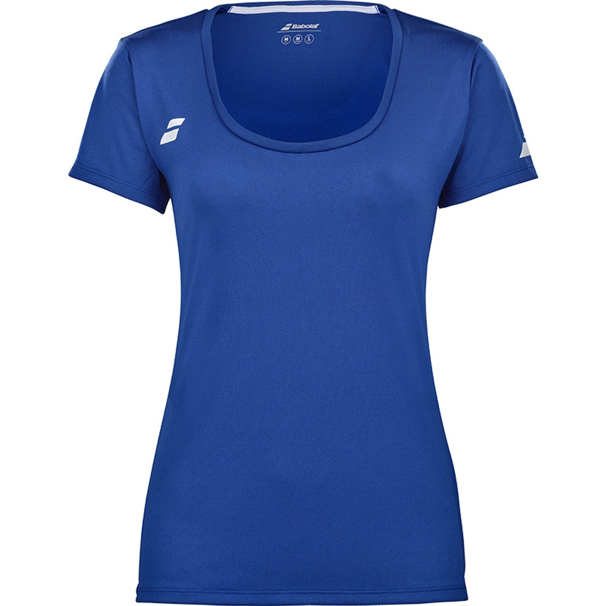 Blauwe Babolat Play Cap Sleeve Top voor dames met witte streepjes op de schouders