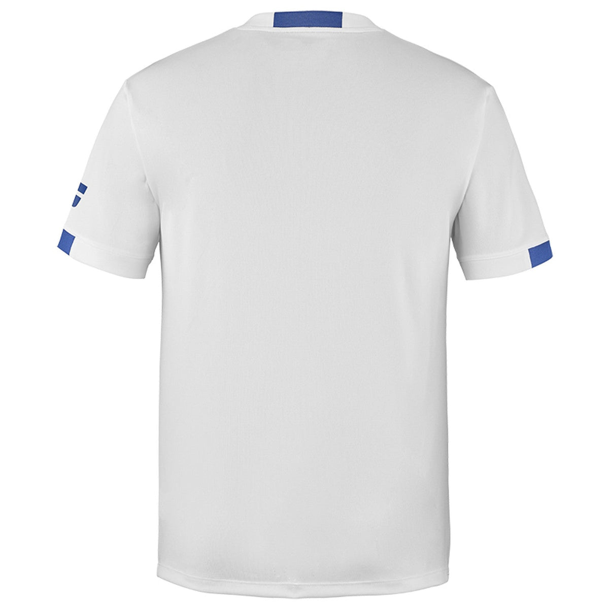 Wit Babolat Play Crew Neck T-shirt met blauwe mouwboorden en effen middenpand