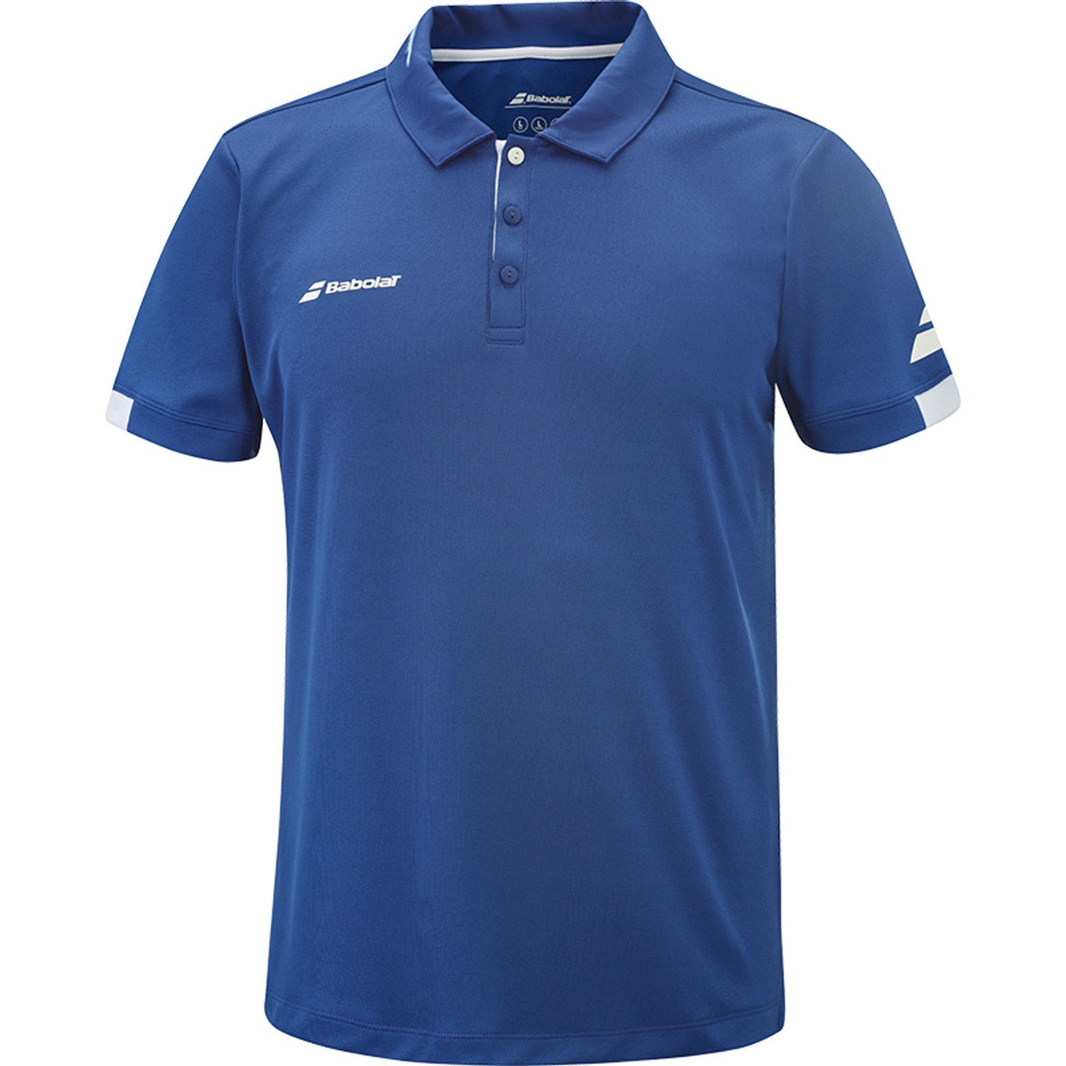 Blauwe Babolat Play Polo met knoopsluiting en witte biezen op de mouwboorden