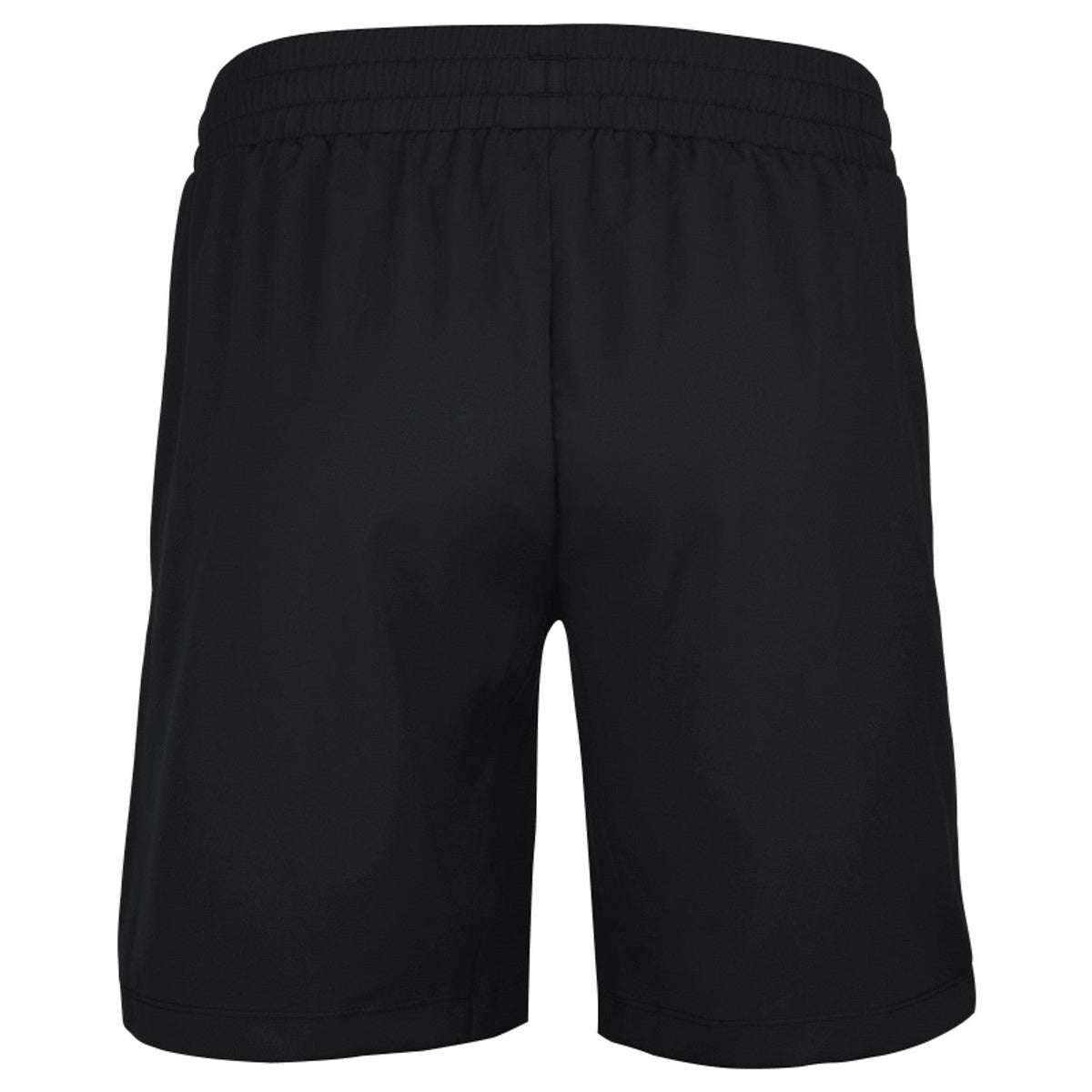 Achterkant van de zwarte Babolat Play short, plat gefotografeerd zonder model