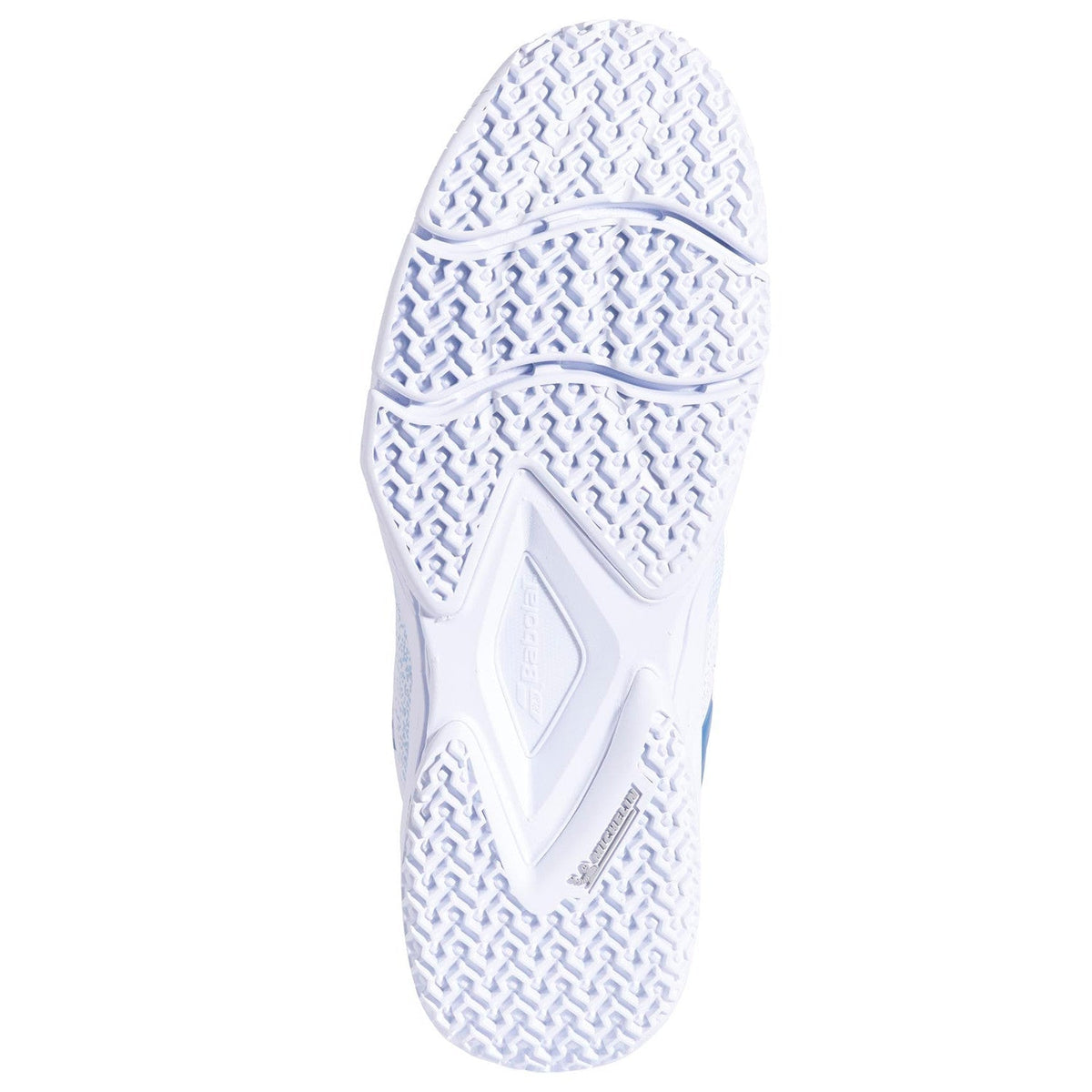 Talpa Michelin a modelului Babolat Sensa Women White/Cool Blue, de culoare albă, cu profil cu crampoane pentru gazon artificial