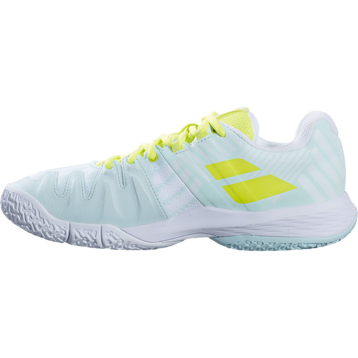 Parte esterna della Babolat Sensa Women in verde menta con logo Babolat giallo lime sul lato