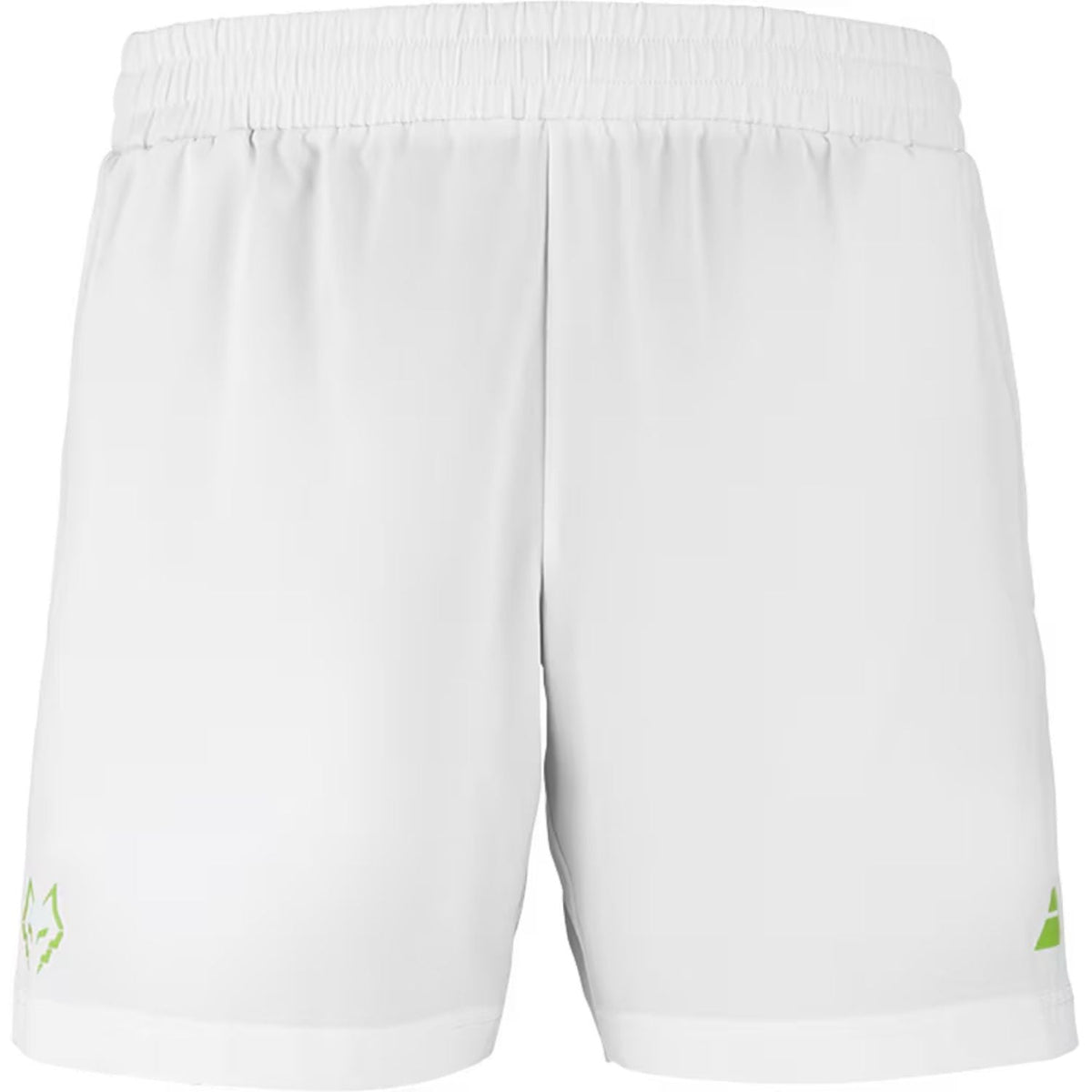 Witte Babolat Short Lebron 2026 met groene stierkop en groen logo op de pijpen