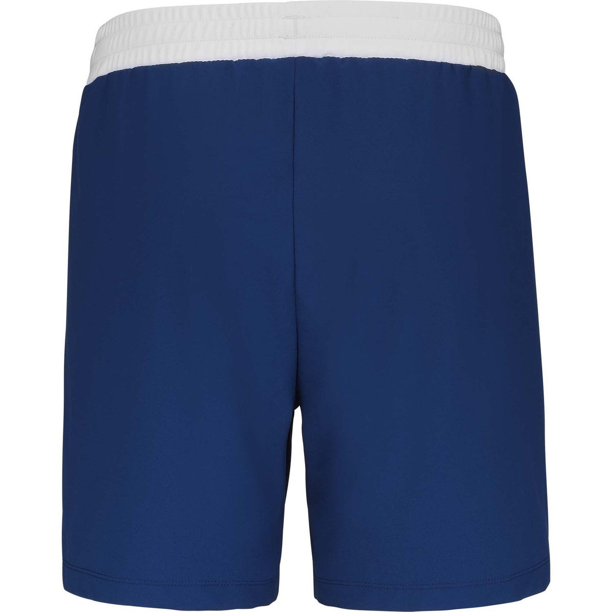 Achterzijde van de donkerblauwe Babolat Short Lebron met witte elastische taille