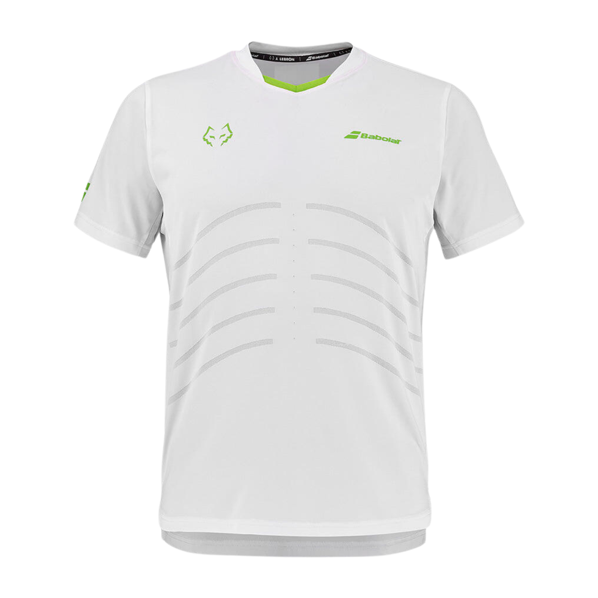 Babolat Replica T-shirt voor heren in wit met groene accenten, vooraanzicht