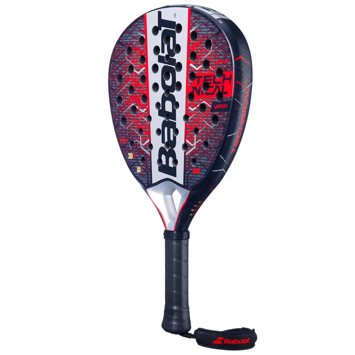 Babolat Technical Veron 25 padelracket schuin vooraanzicht, diamantvorm in zwart en rood