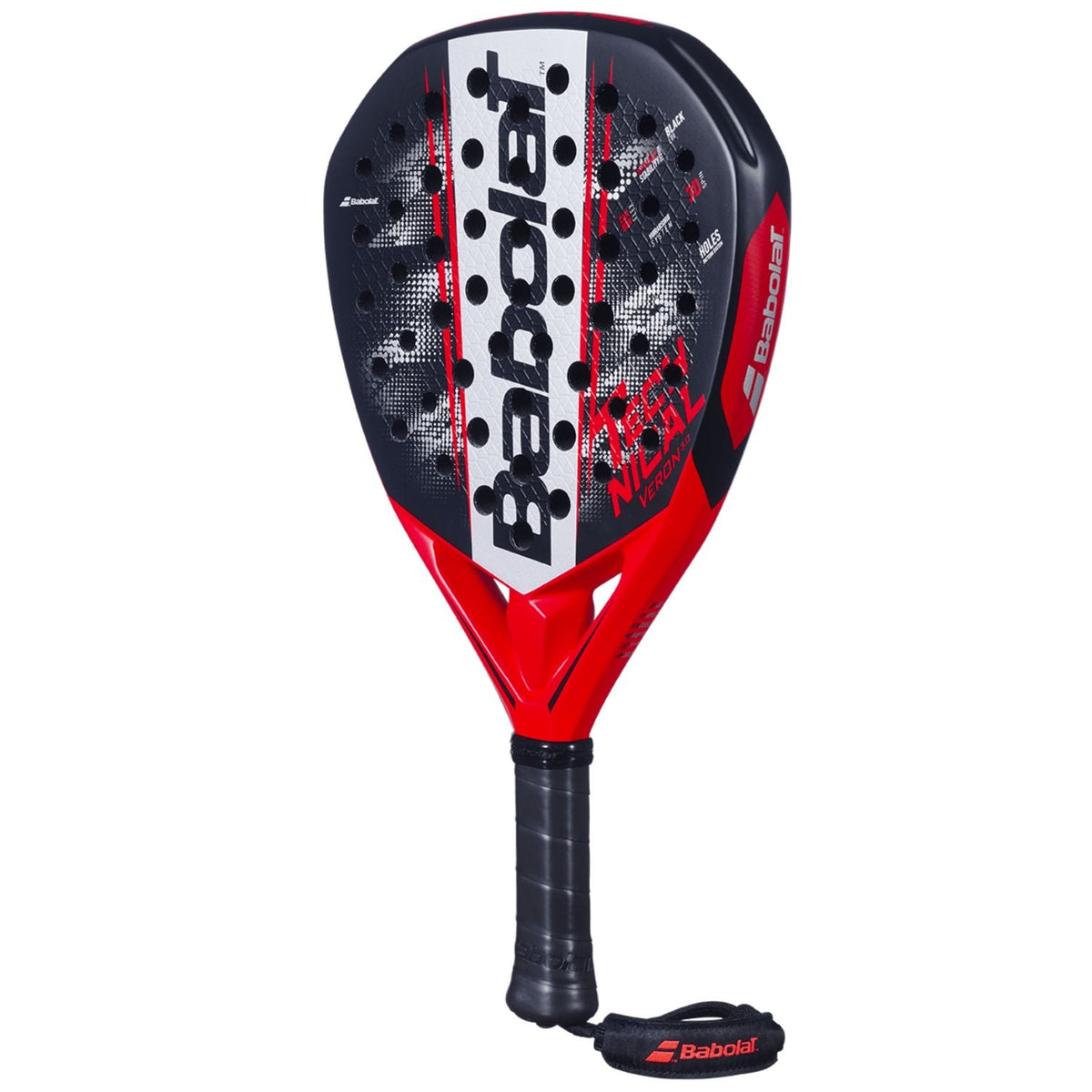 Babolat Technical Veron 3.0 padelracket schuin vooraanzicht, diamantvorm in rood en zwart