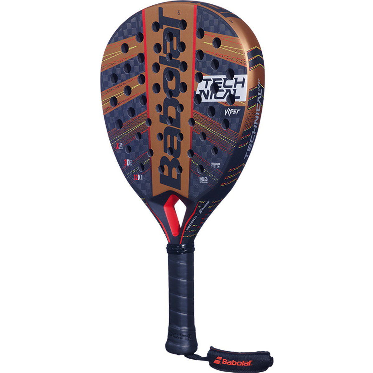 Babolat Technical Viper 2024 padelracket schuin vooraanzicht, diamantvorm met polsband