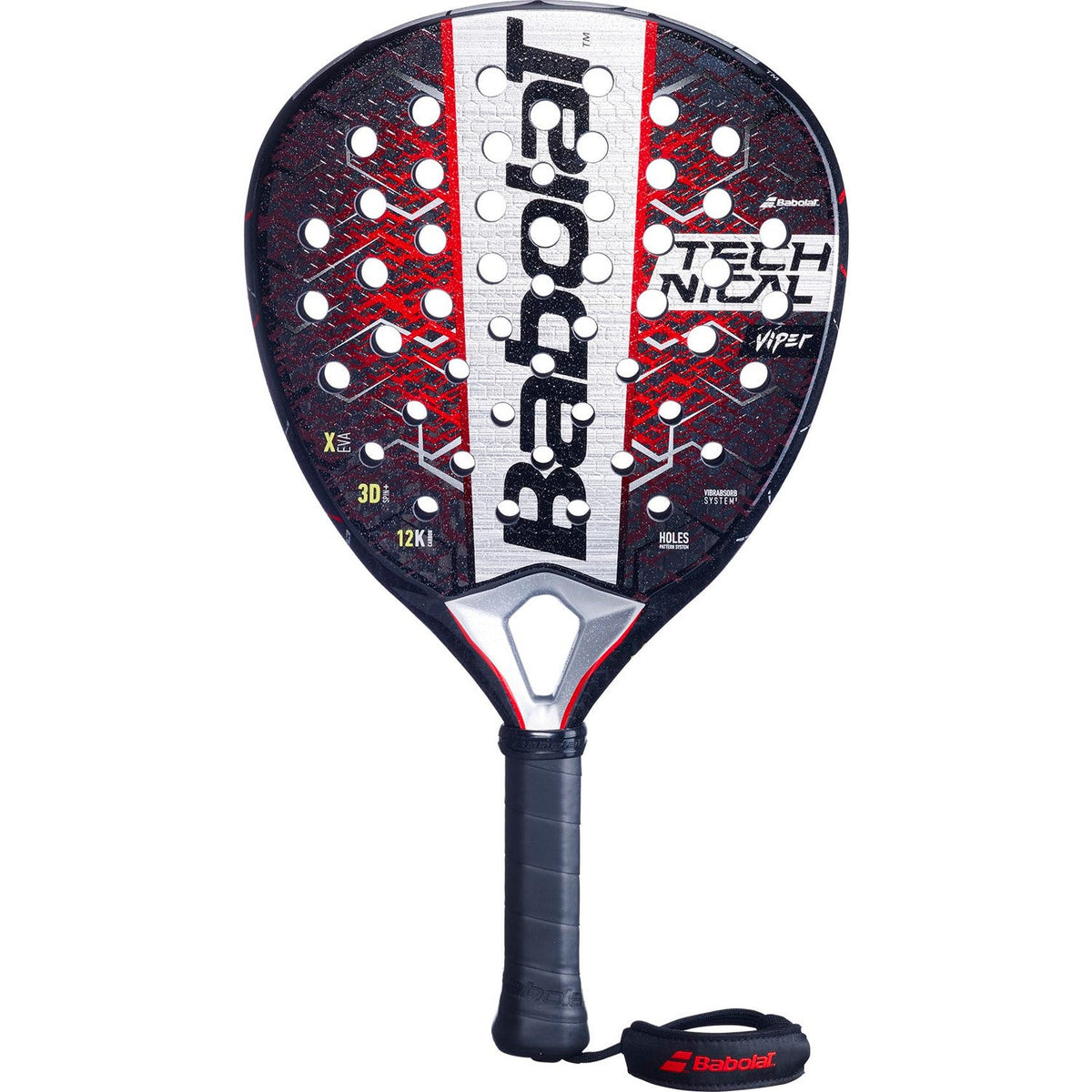 Babolat Technical Viper 25 padelracket in zwart met rode spatten, vooraanzicht