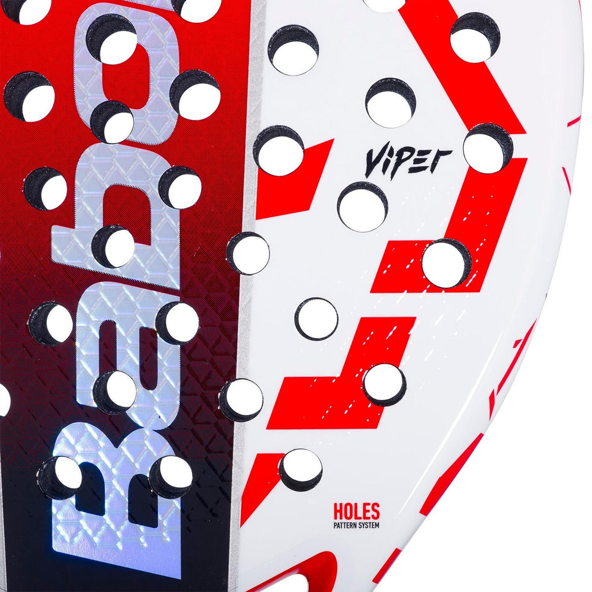 Close-up of the hitting surface of the Babolat Technical Viper Lebron 25 with ‘VIPER’ print