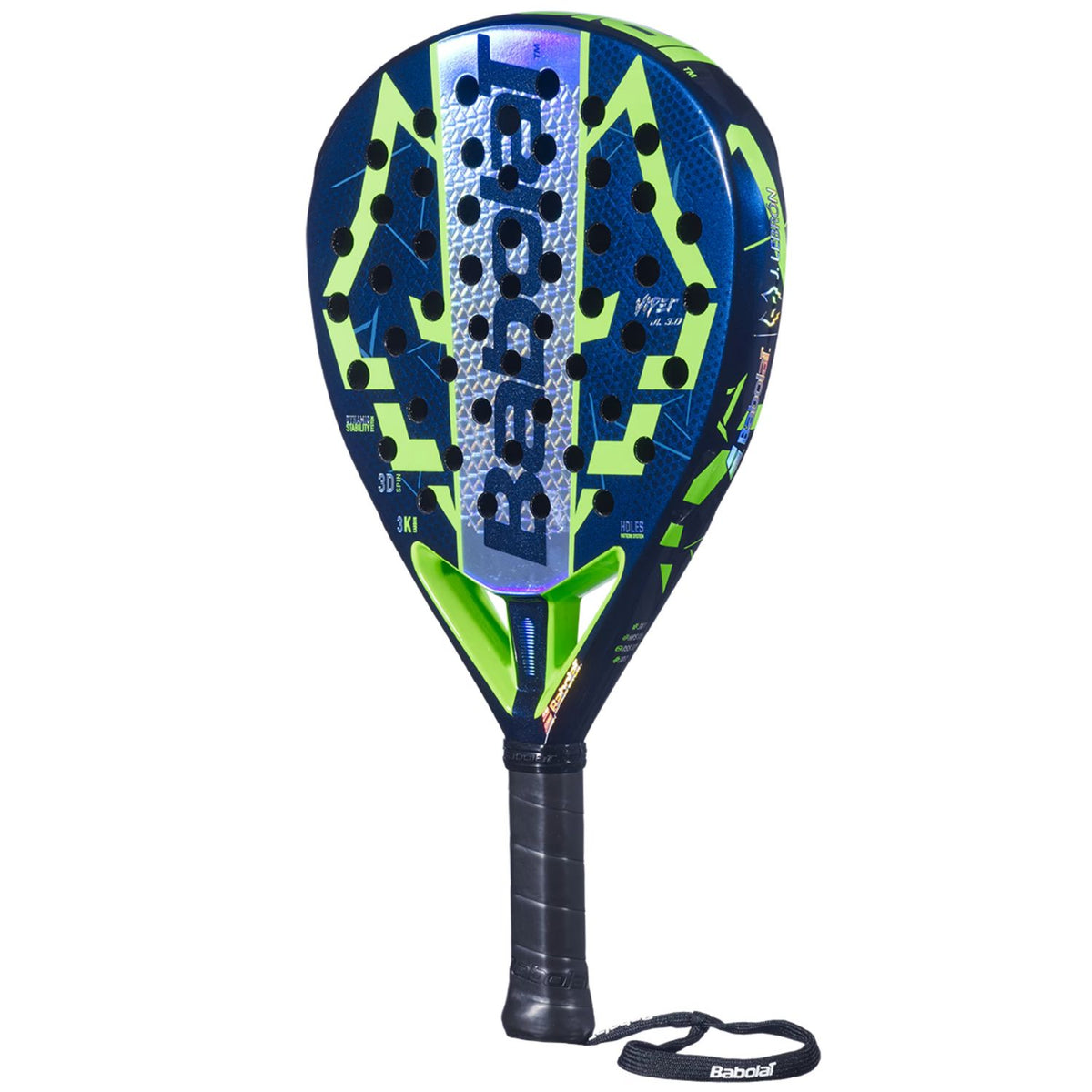 Babolat Viper Juan Lebron 3.0 FW padelracket schuin vooraanzicht met polsband