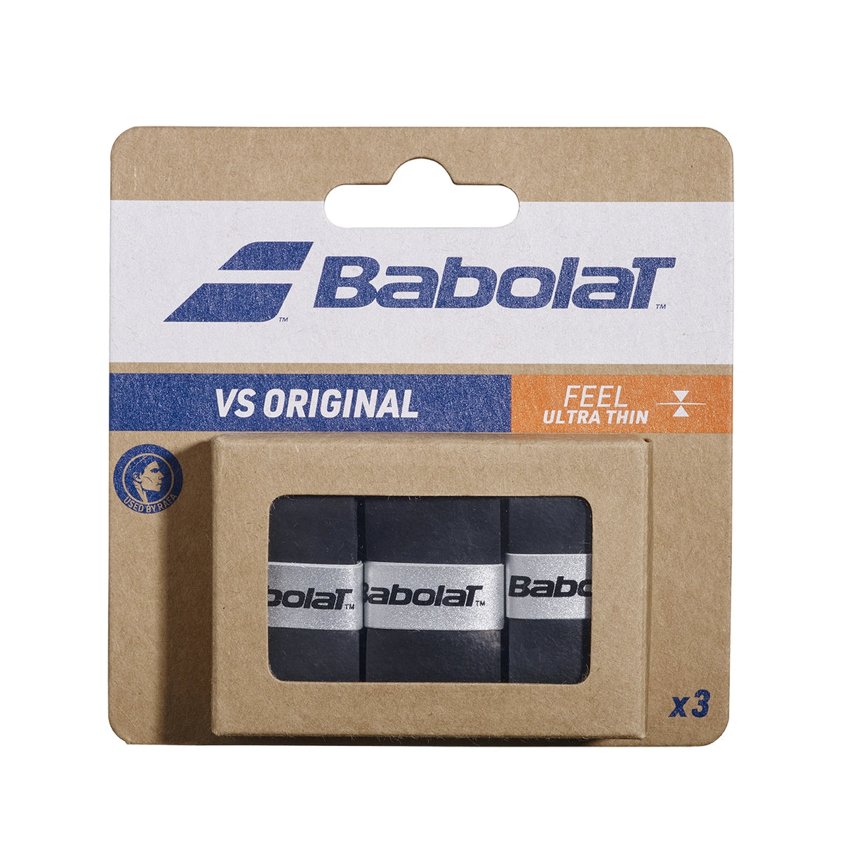 Babolat VS Original overgrips Black, verpakking met drie zwarte overgrips