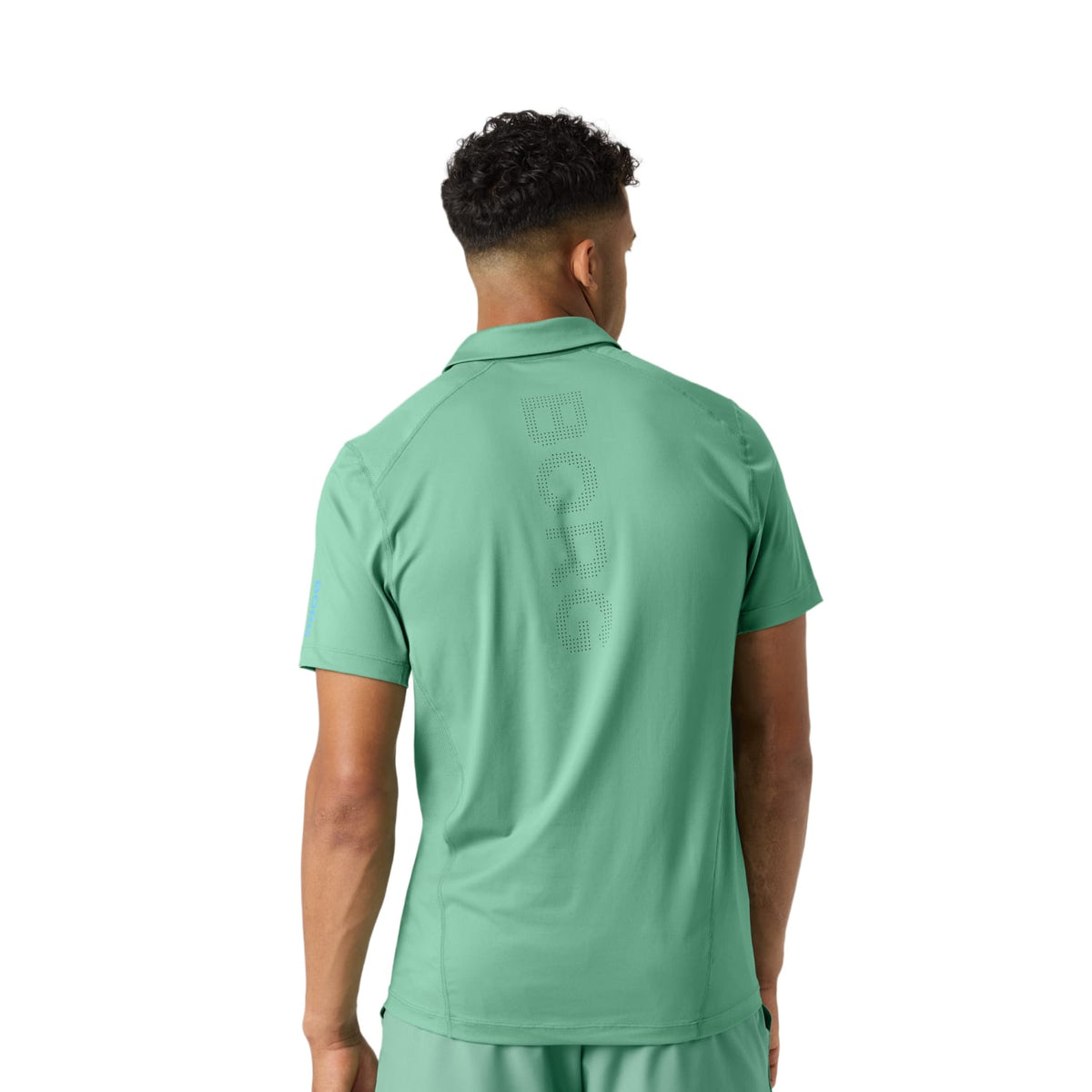 Achterzijde van de mintgroene Bjorn Borg Ace Mesh Panel polo op model