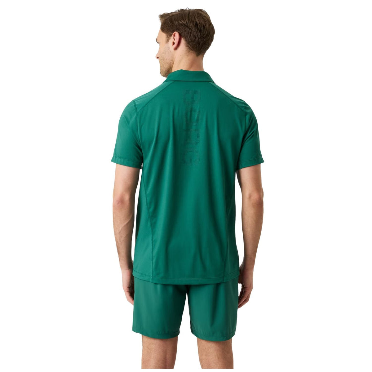 Achterzijde van de donkergroene Bjorn Borg Ace Mesh Panel polo op model