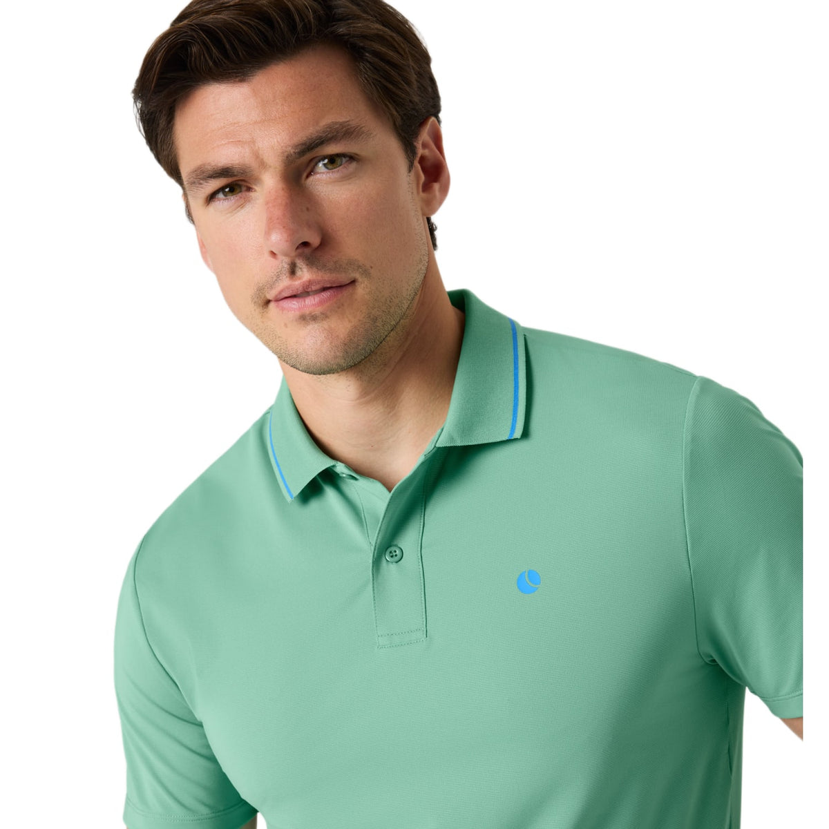 Detail van de kraag met contrastbies van de mintgroene Bjorn Borg Ace polo