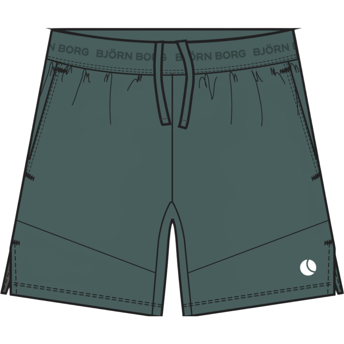 Technische tekening van de Bjorn Borg Ace Pro short met taillekoord en logoband in grijs