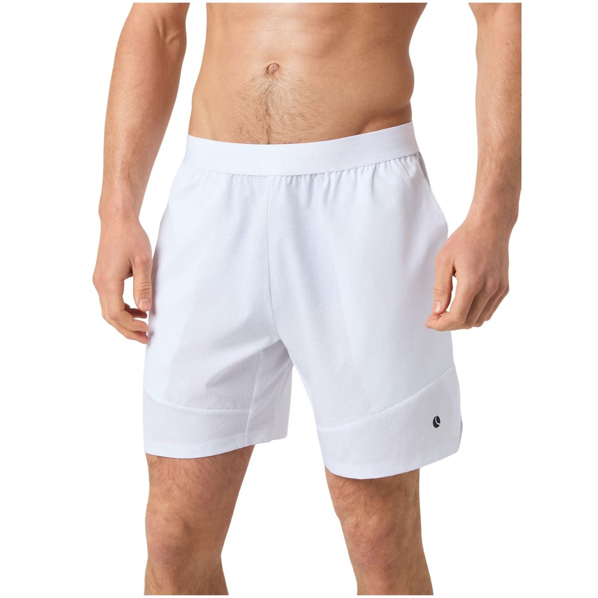 Vooraanzicht van de witte Bjorn Borg Ace Pro short met klein logo op de rechterpijp