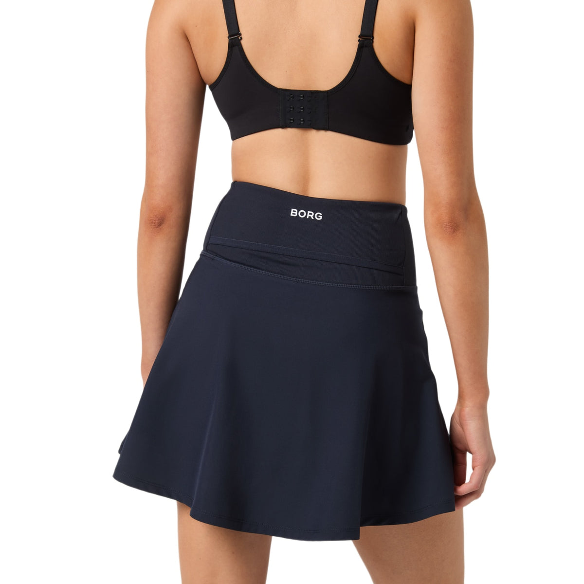 Achterzijde van de donkerblauwe Bjorn Borg Ace tennisrok met Borg-logo
