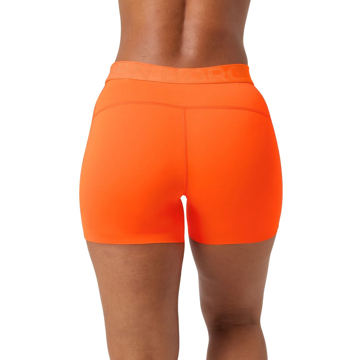 Achteraanzicht van de oranje Bjorn Borg Ace stretchshort met brede tailleband