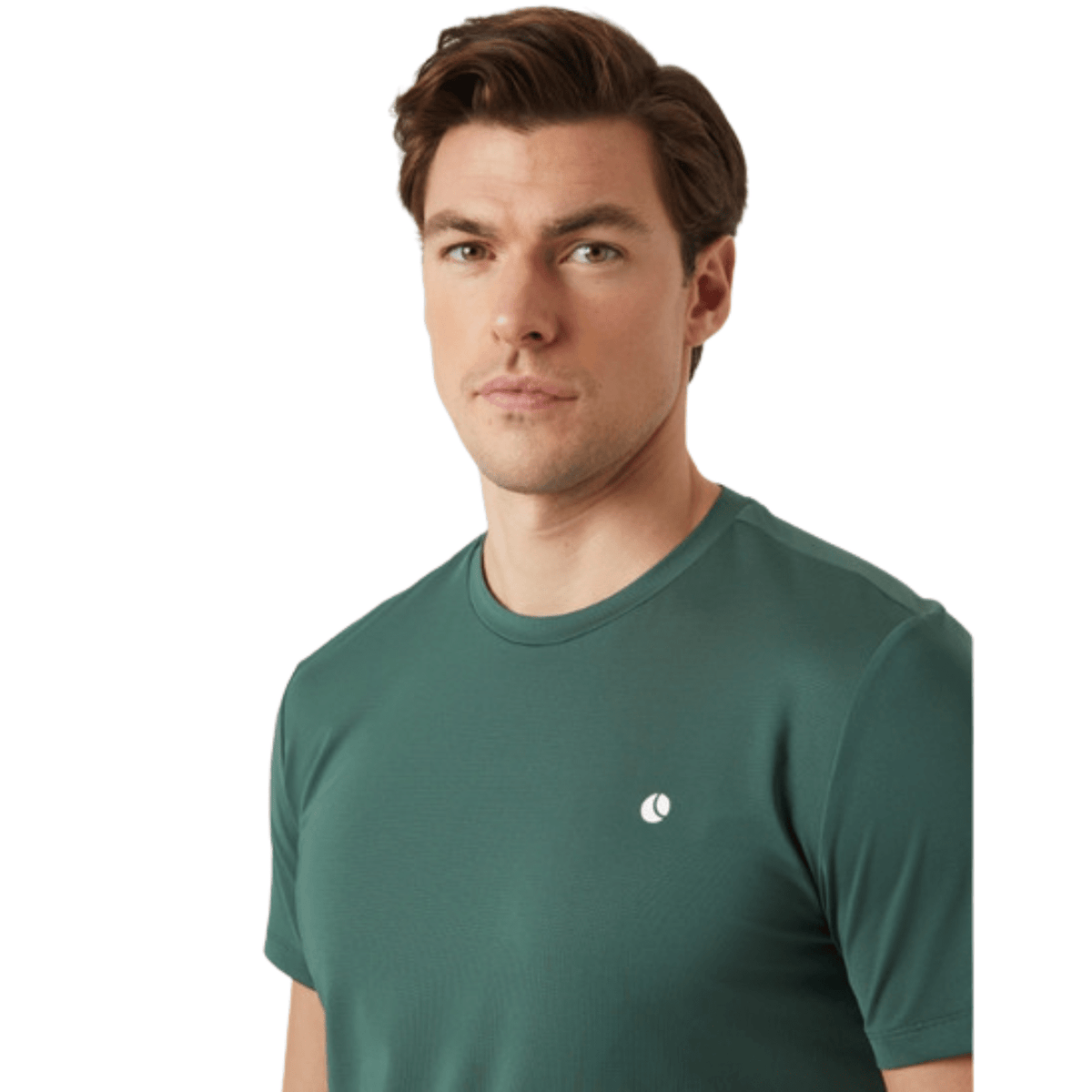 Close-up van het donkergroene Bjorn Borg Ace T-shirt met ronde hals en wit logo