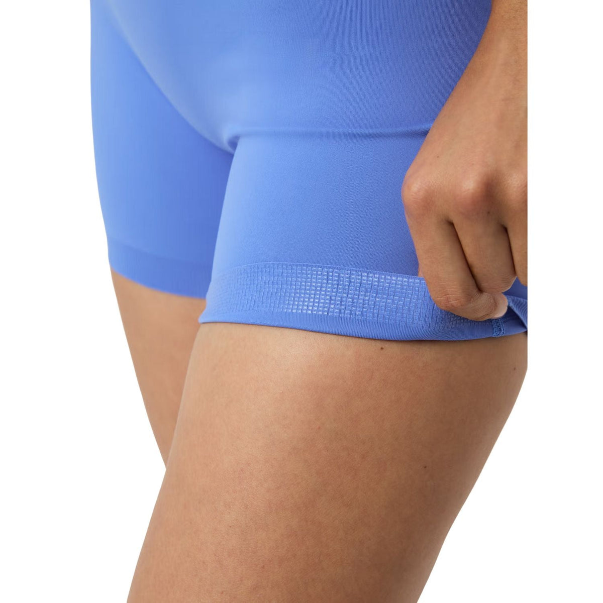 Detail of the mesh insert on the inside of the cornflower blue Ace Shorts