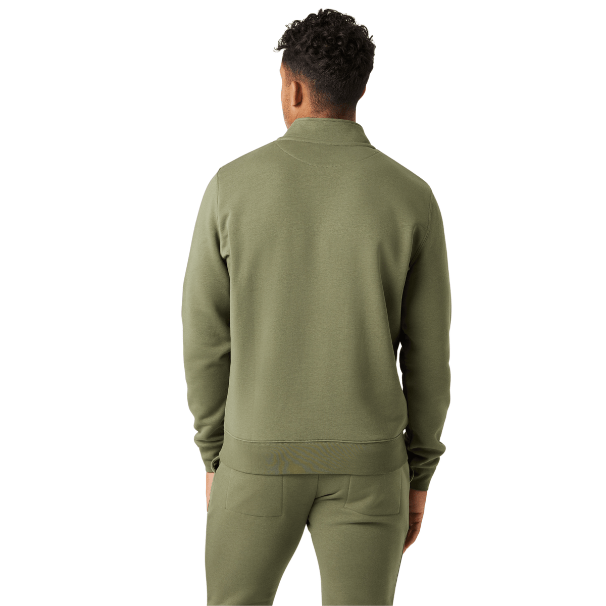 Achteraanzicht van de olijfgroene Bjorn Borg Centre Half Zip sweater met ribboorden