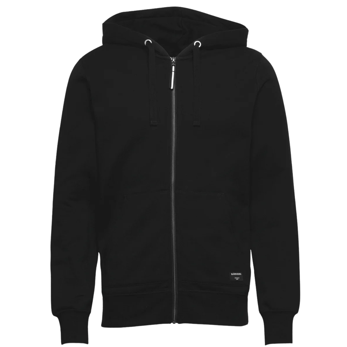 Productfoto vooraanzicht van de zwarte Bjorn Borg Centre Zip Hoodie met rits en zakken