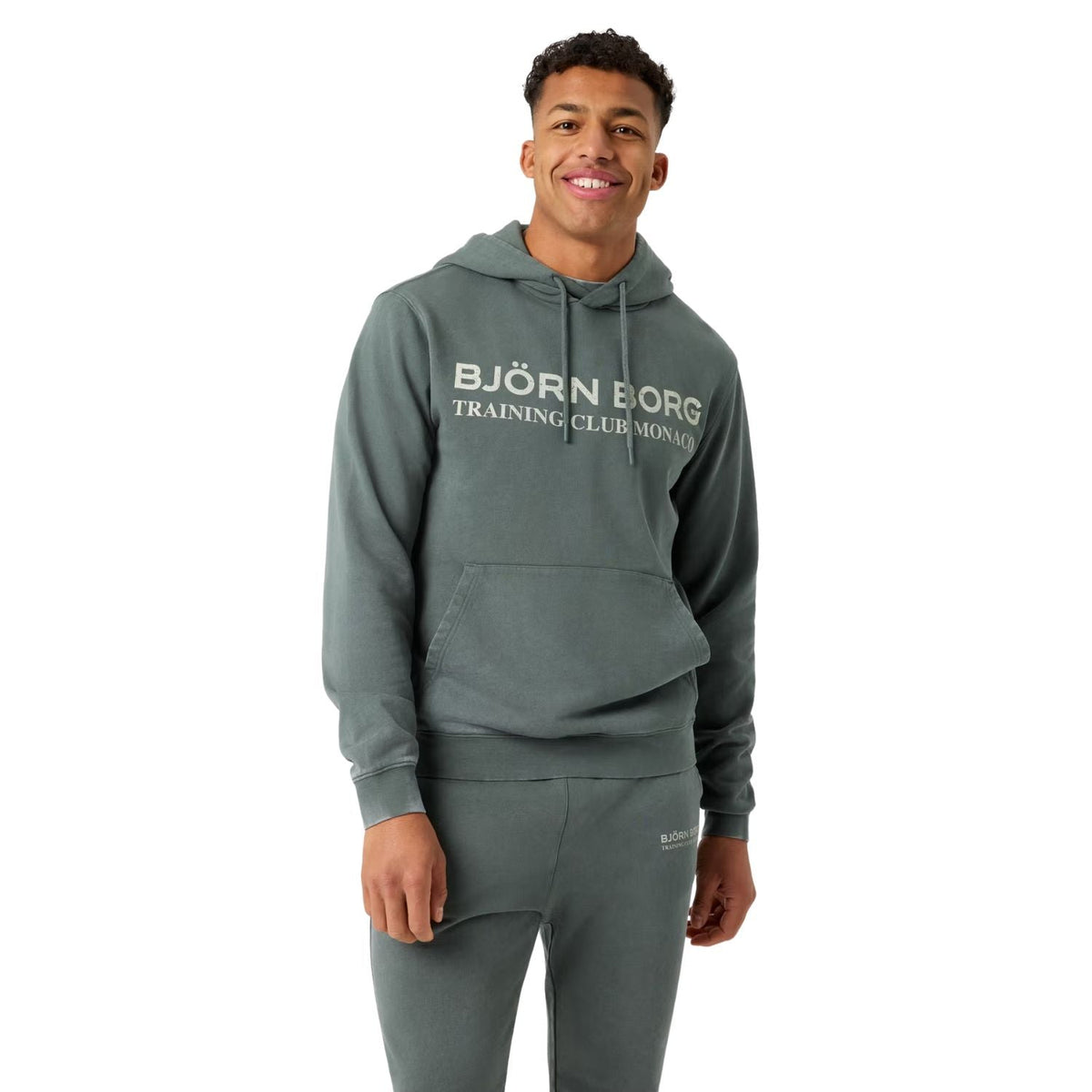 Grijsgroene Bjorn Borg Classic hoodie met logoprint op de borst, vooraanzicht