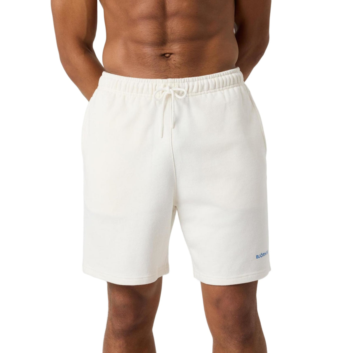 Vooraanzicht van de gebroken witte Bjorn Borg Classic Sweatshorts met trekkoord