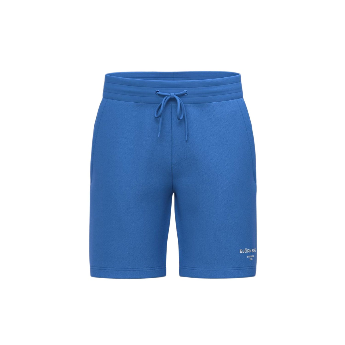 Vooraanzicht van de blauwe Bjorn Borg Essential 1 Sweatshorts met trekkoord in de taille