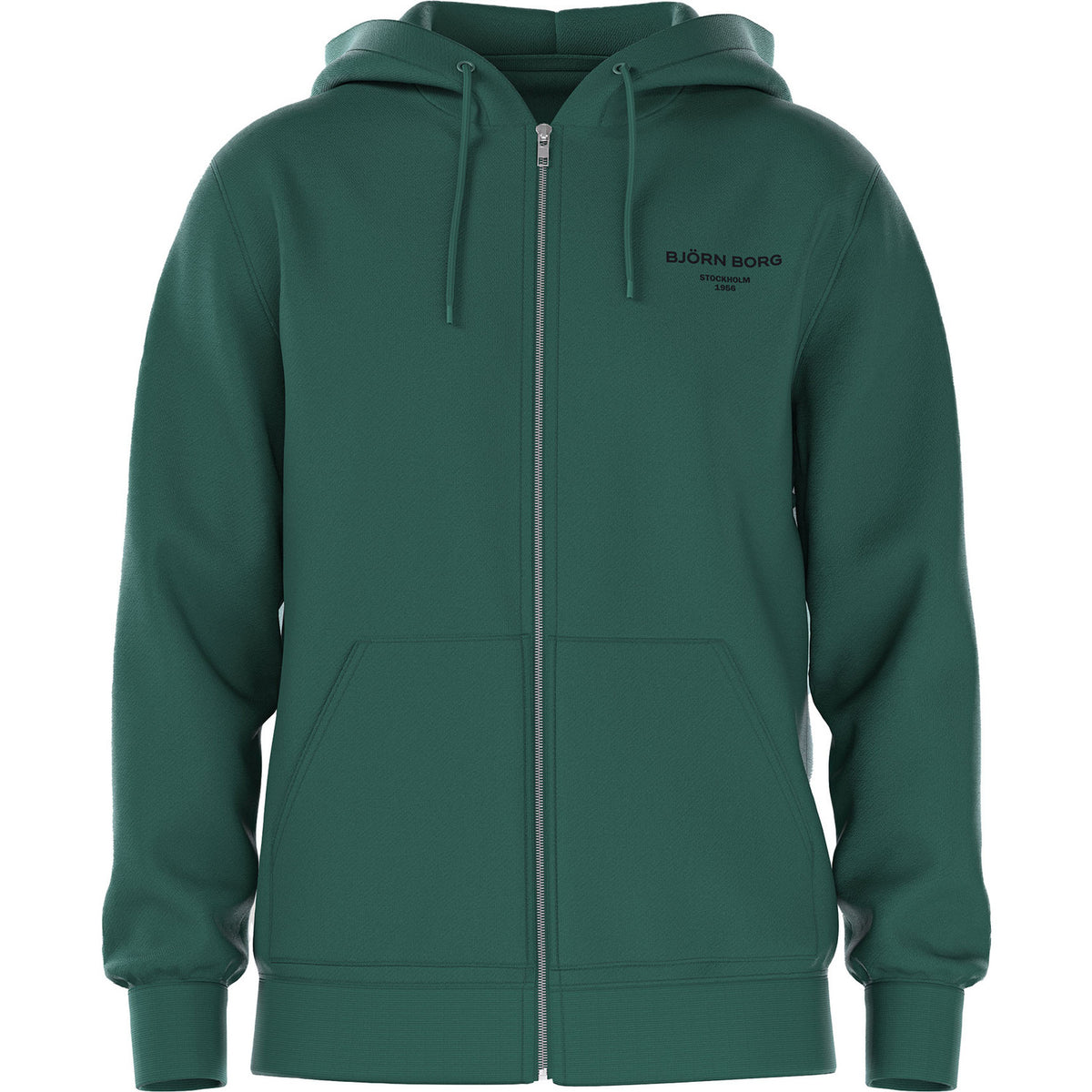 Vooraanzicht van de donkergroene Bjorn Borg Essential 1 Zip Hoodie met doorlopende rits