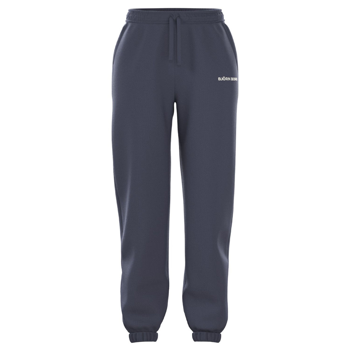 Vooraanzicht van de donkerblauwgrijze Essential 4 W Sweatpants met wit Bjorn Borg logo