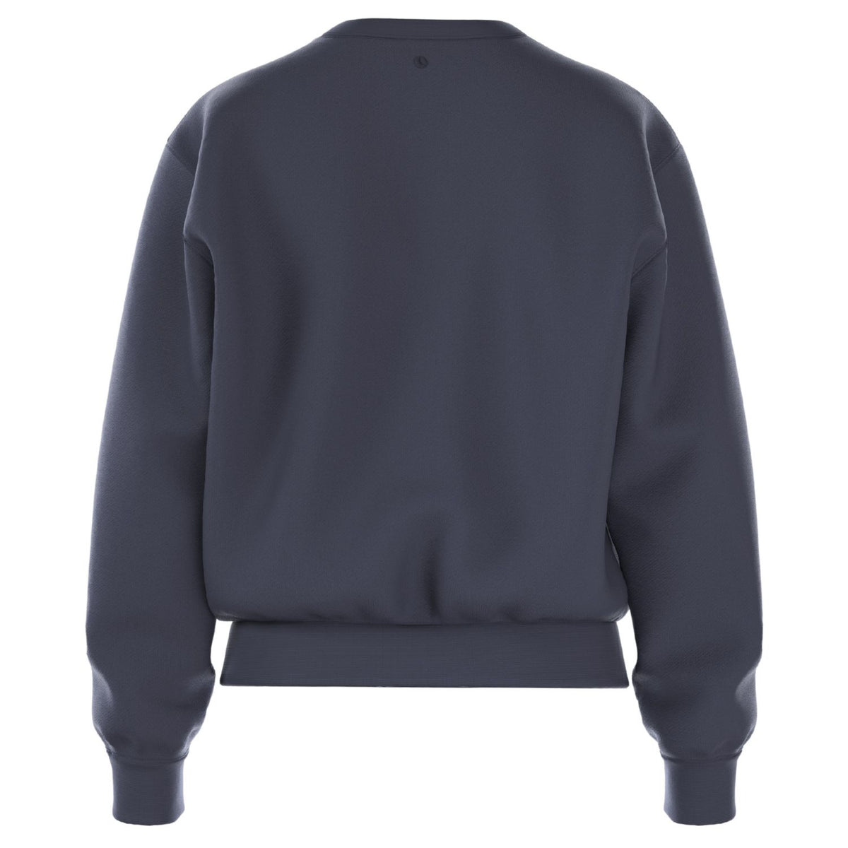 Achterzijde van het donkerblauwe Essential 4 W Sweatshirt met ribboorden aan de mouwen